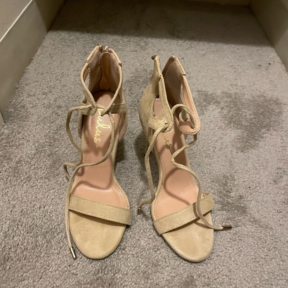 Lulus nude lace up heels